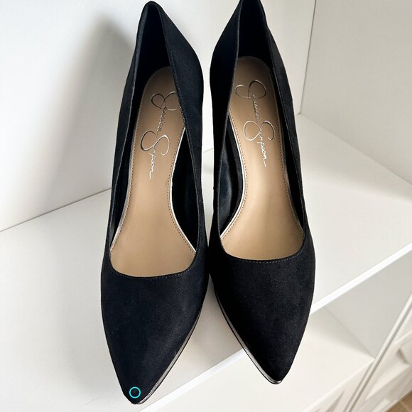 JESSICA SIMPSON Analista Platform Pump, Black Faux Suede with Silver Platform - Picture 5 of 15